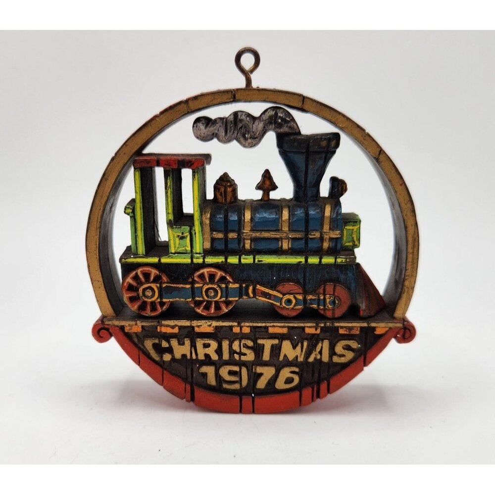 Vintage Hallmark Christmas 1976 Ornament - Train Locomotive Double Sided 3D